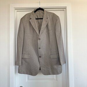 Vintage Oscar De La Renta 100% silk houndstooth tan blazer academia 48R brown